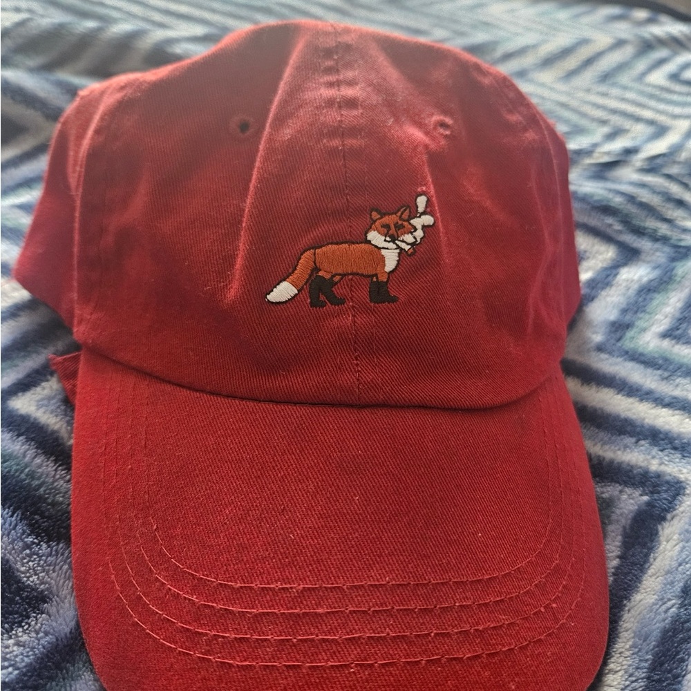 Red Cap with Fox Embroidery
